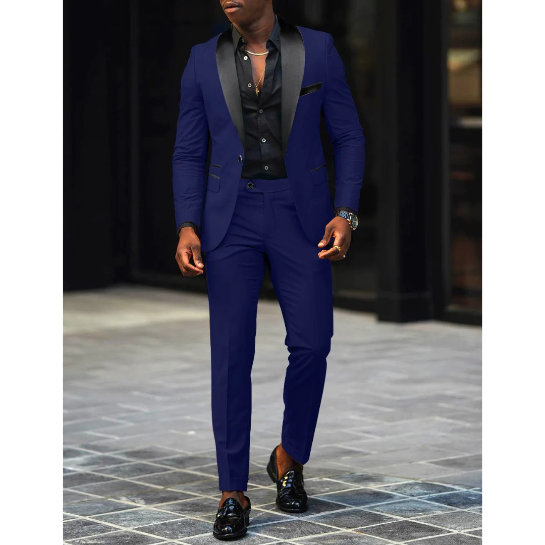 Men's Suit Jacket and Pants Set - Peak Lapel Contrast Trim