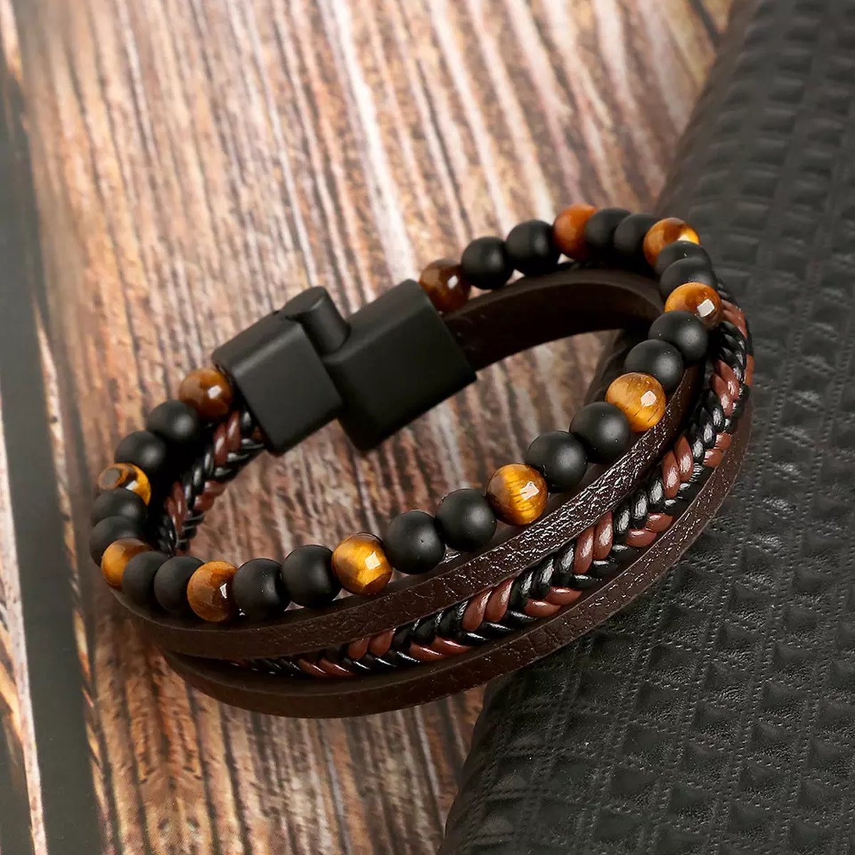 Elegant Leather Mens Bracelet Set