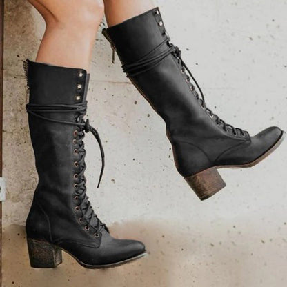 Women's Tall Lace Up Ankle Boots with Low Heel