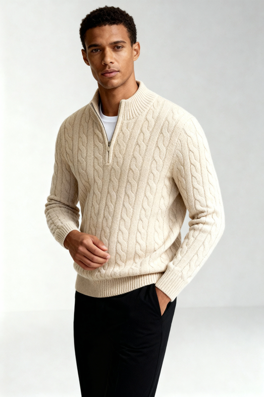 Classic Men's Beige Zip Sweater - Modish World