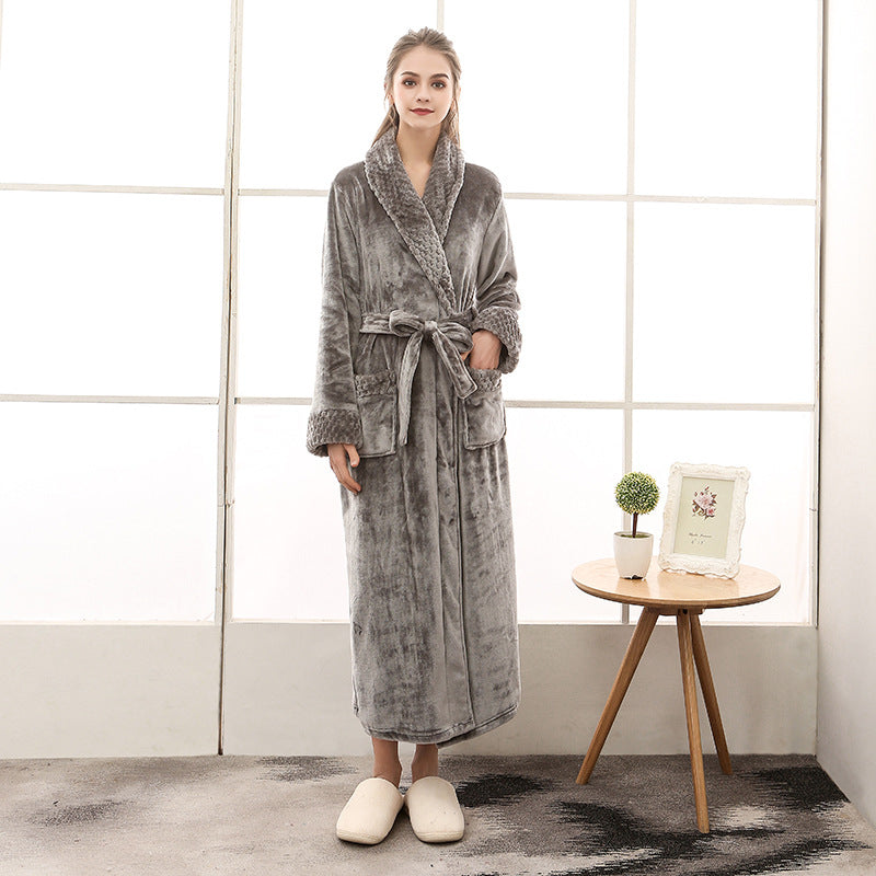 Soft Plush Bathrobe with Tie Waist and Pocket Details
