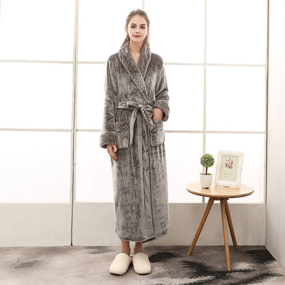 Soft Plush Bathrobe with Tie Waist and Pocket Details