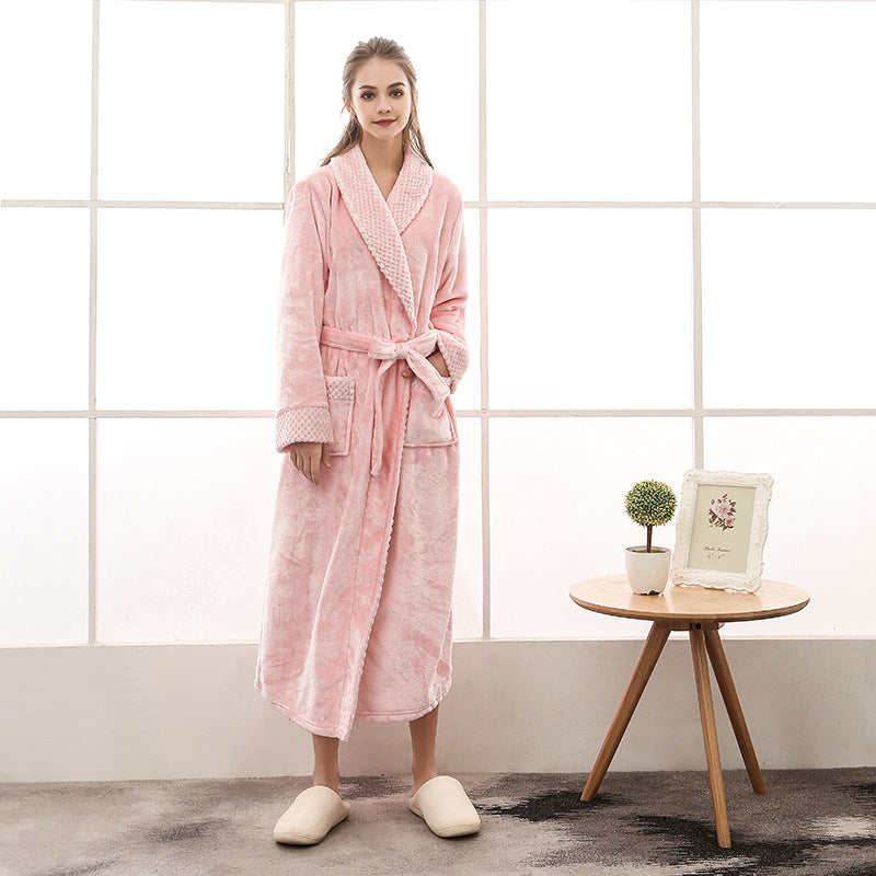 Soft Plush Bathrobe with Tie Waist and Pocket Details