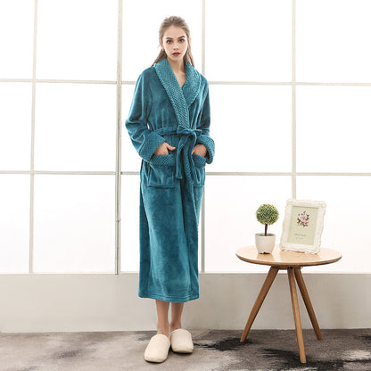 Soft Plush Bathrobe with Tie Waist and Pocket Details