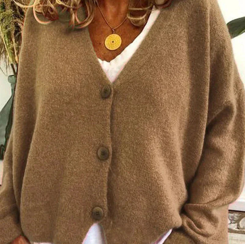 Ladies Open Front V Neck Cardigan Sweater - ModishWorld