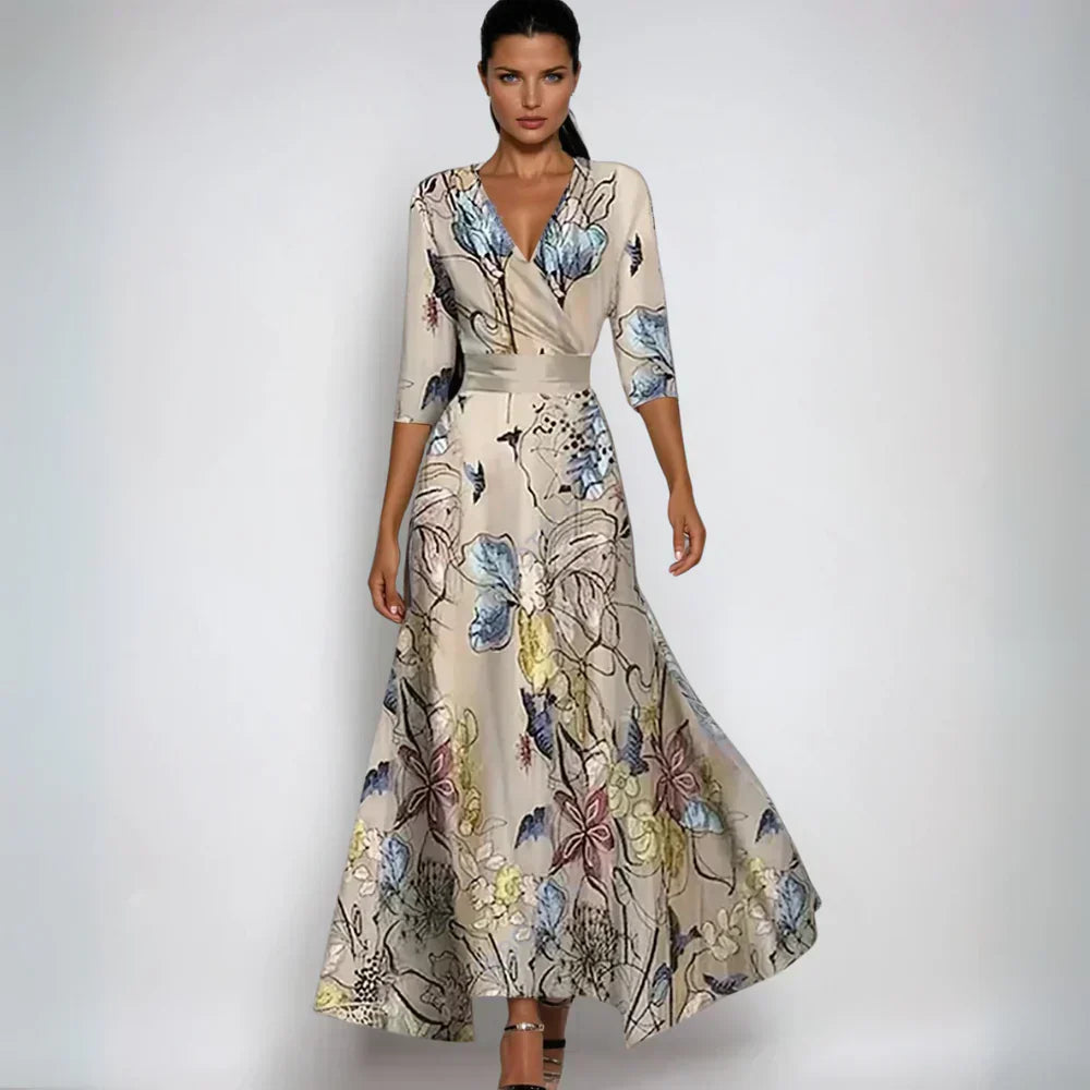 Beautiful Flower Print Wrap Dress