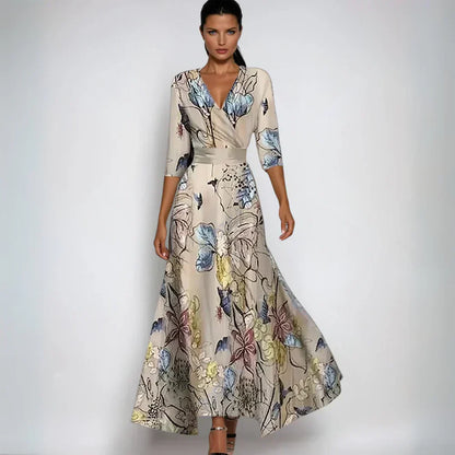 Beautiful Flower Print Wrap Dress