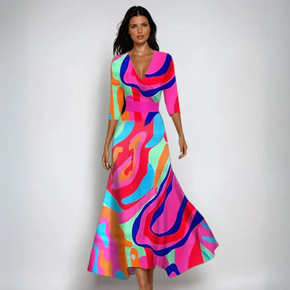 Beautiful Flower Print Wrap Dress