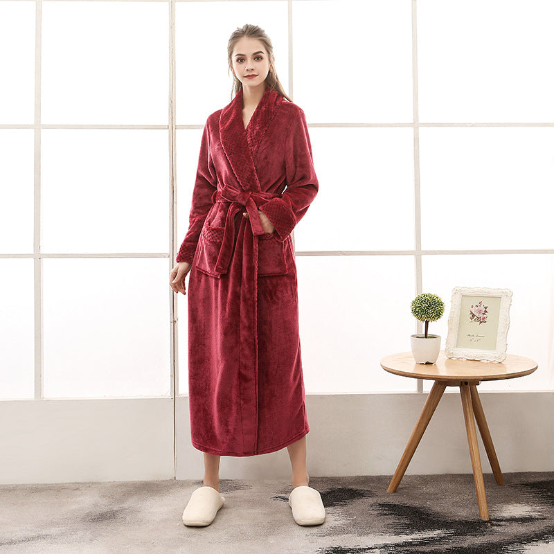 Soft Plush Bathrobe with Tie Waist and Pocket Details - ModishWorld