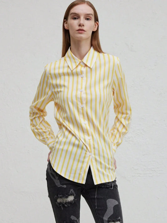 Women's Autumn Striped Blouse: Long Sleeves, Button & Collar (ModishWorld)
 - ModishWorld