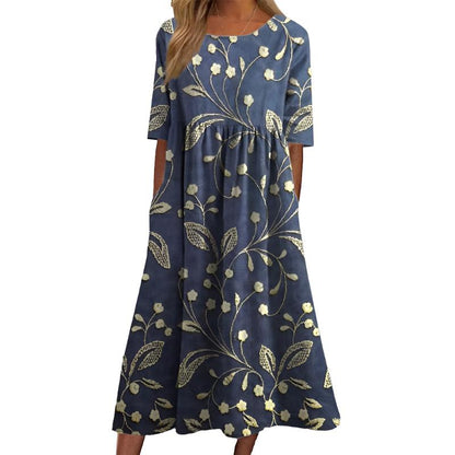 Beautiful Flower Patterned Knee Length Dress - ModishWorld