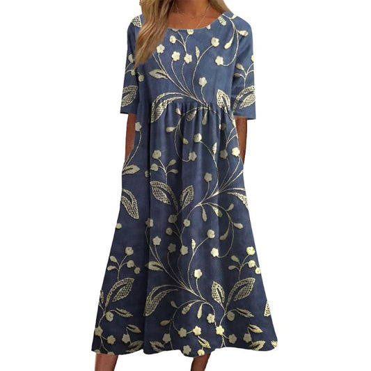 Beautiful Flower Patterned Knee Length Dress - ModishWorld