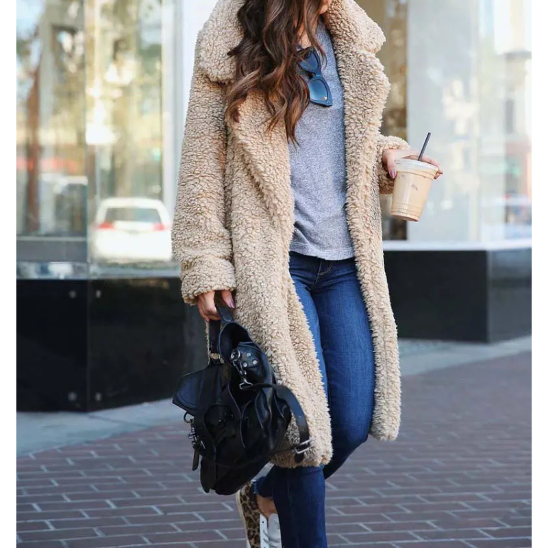 Soft Women's Notch Collar Fuzzy Coat