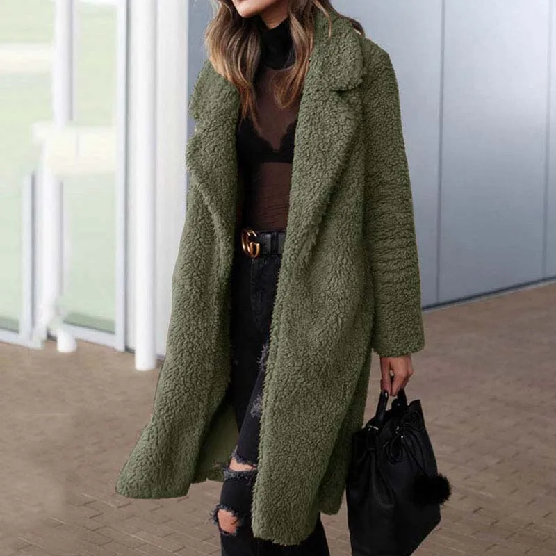 Soft Women's Notch Collar Fuzzy Coat - ModishWorld