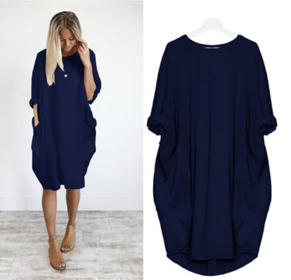 Casual Women's Midi Sundress with Round Neckline