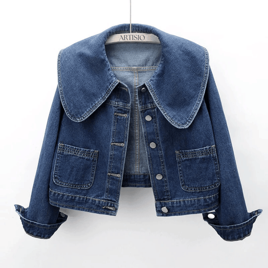 Classic Navy Denim Jacket - Feminine Fit Crop - ModishWorld