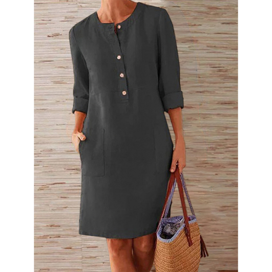 Classic Linen Midi Dress - ModishWorld