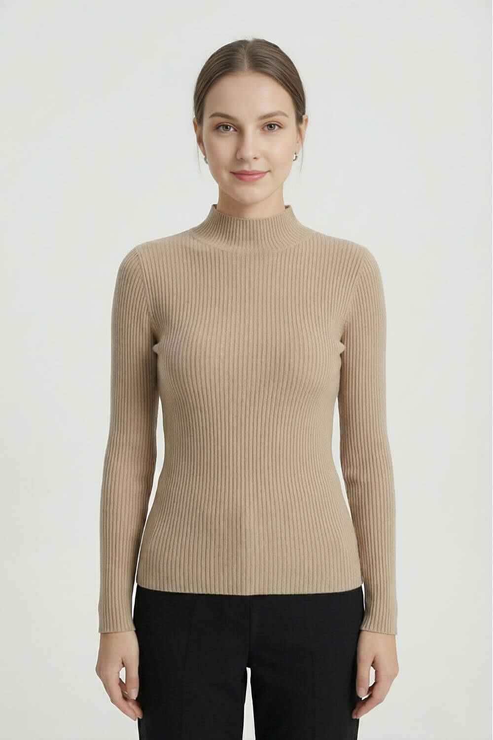 Chic High Neckline Soft Knit Sweater