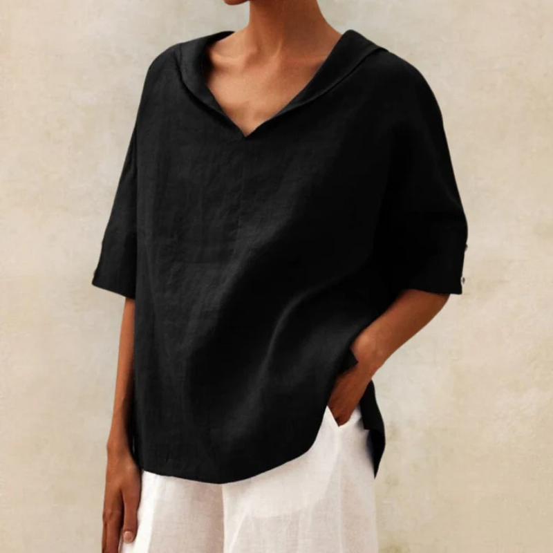 Women's Breathable Summer V-Neck Top - Loose Fit Blouse - ModishWorld