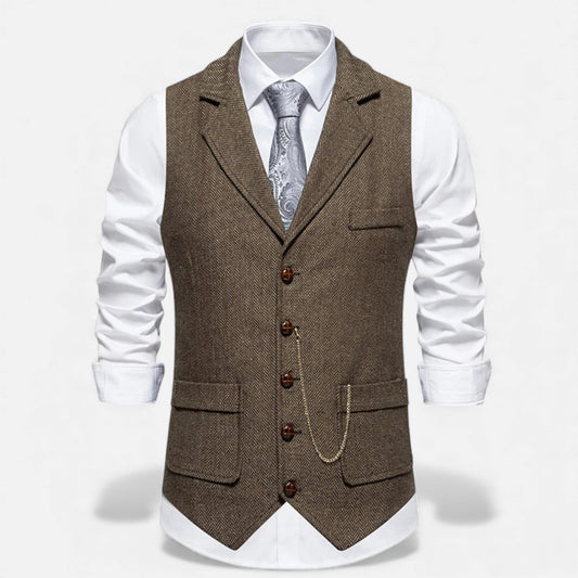 Classic Men's Tweed Waistcoat with Lapel Chain - Modish World