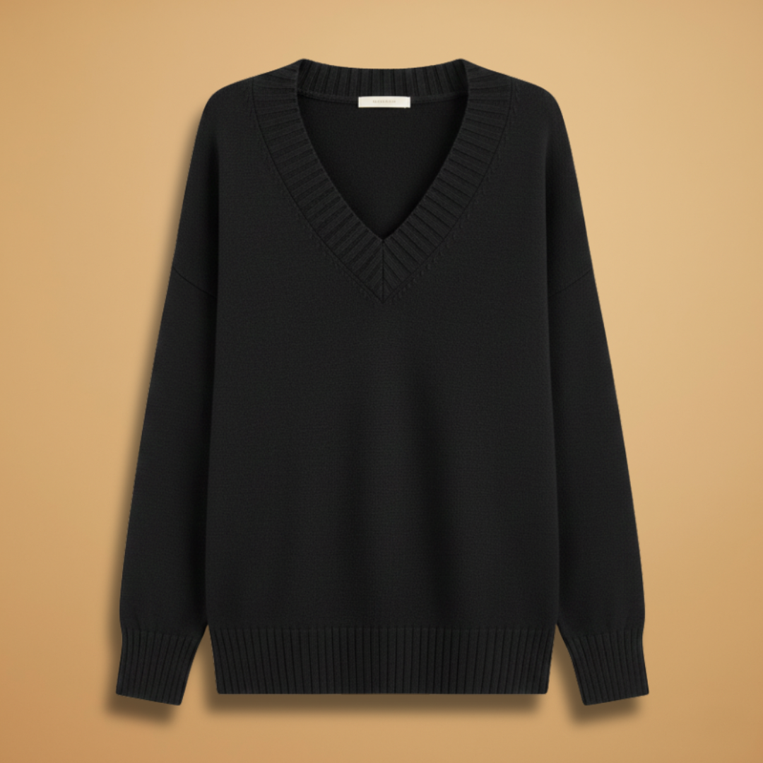 Feminine V-Neck Sweater with Textured Trim - Modish World