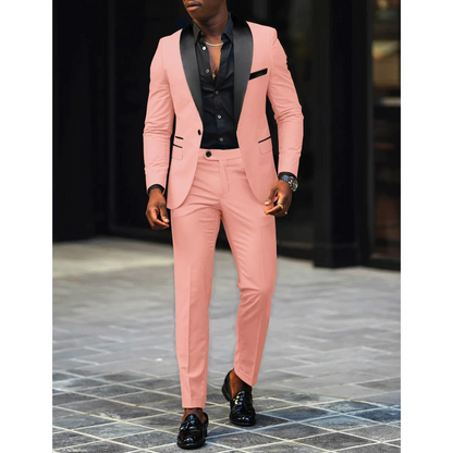 Men's Suit Jacket and Pants Set - Peak Lapel Contrast Trim - ModishWorld