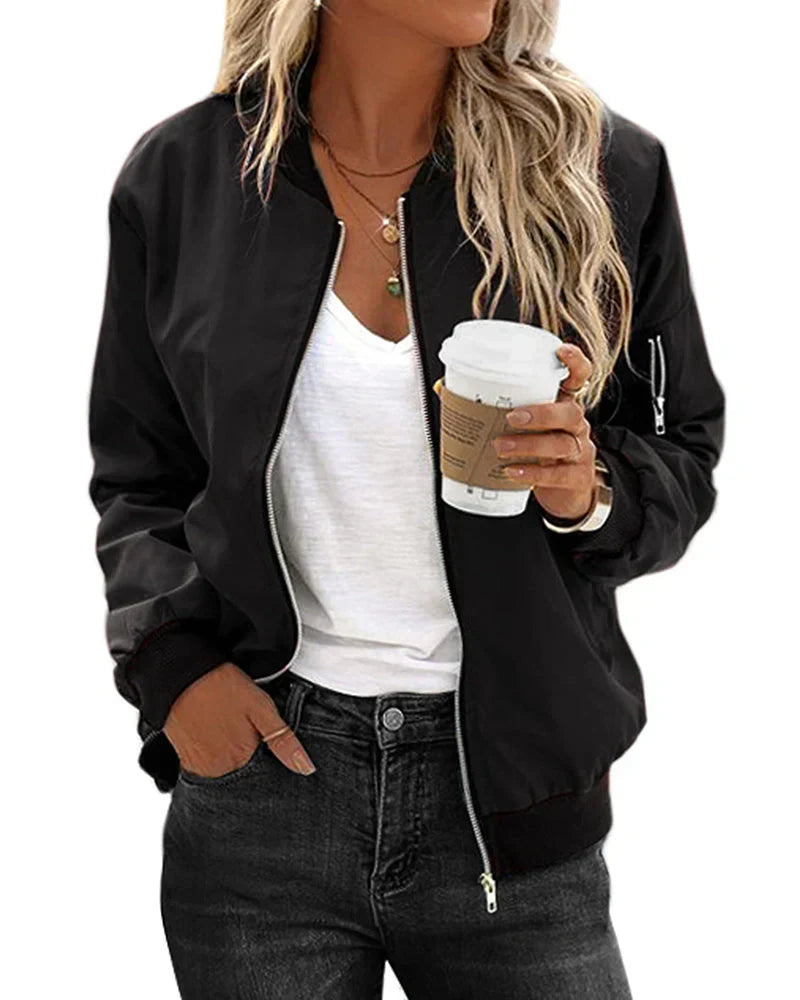 Women's Quilted Bomber Jacket with Pockets - ModishWorld