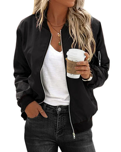 Women's Quilted Bomber Jacket with Pockets - ModishWorld