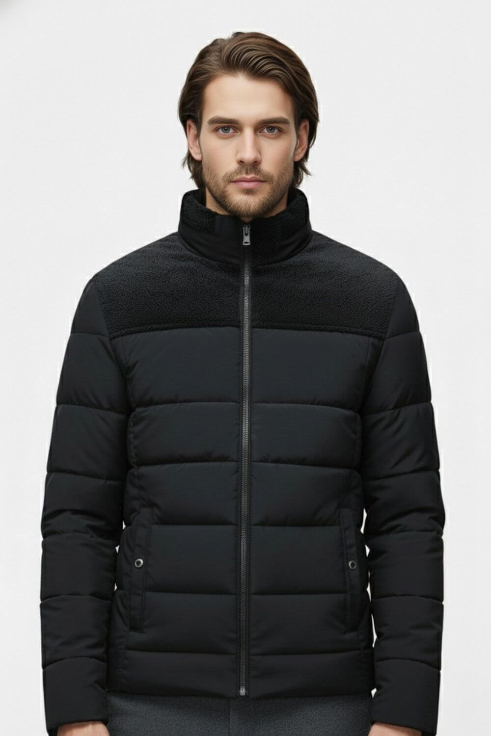 Warm Men's Padded Parka Jacket with Stand Collar - Modish World