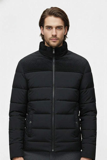 Warm Men's Padded Parka Jacket with Stand Collar - Modish World