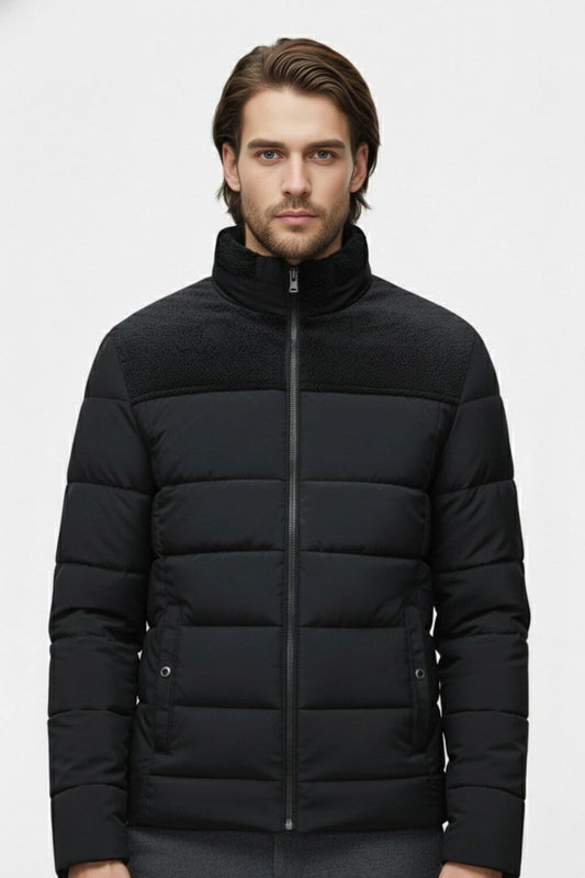 Warm Men's Padded Parka Jacket with Stand Collar - Modish World
