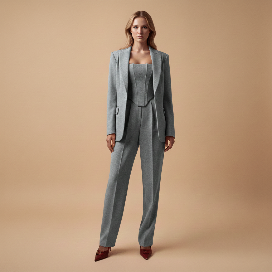 Ladies Slim Fit Suit with Fitted Jacket and Waist Coat