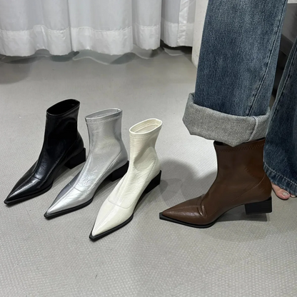 Ladies Low Heel Ankle Boots - Pointed Toe Style