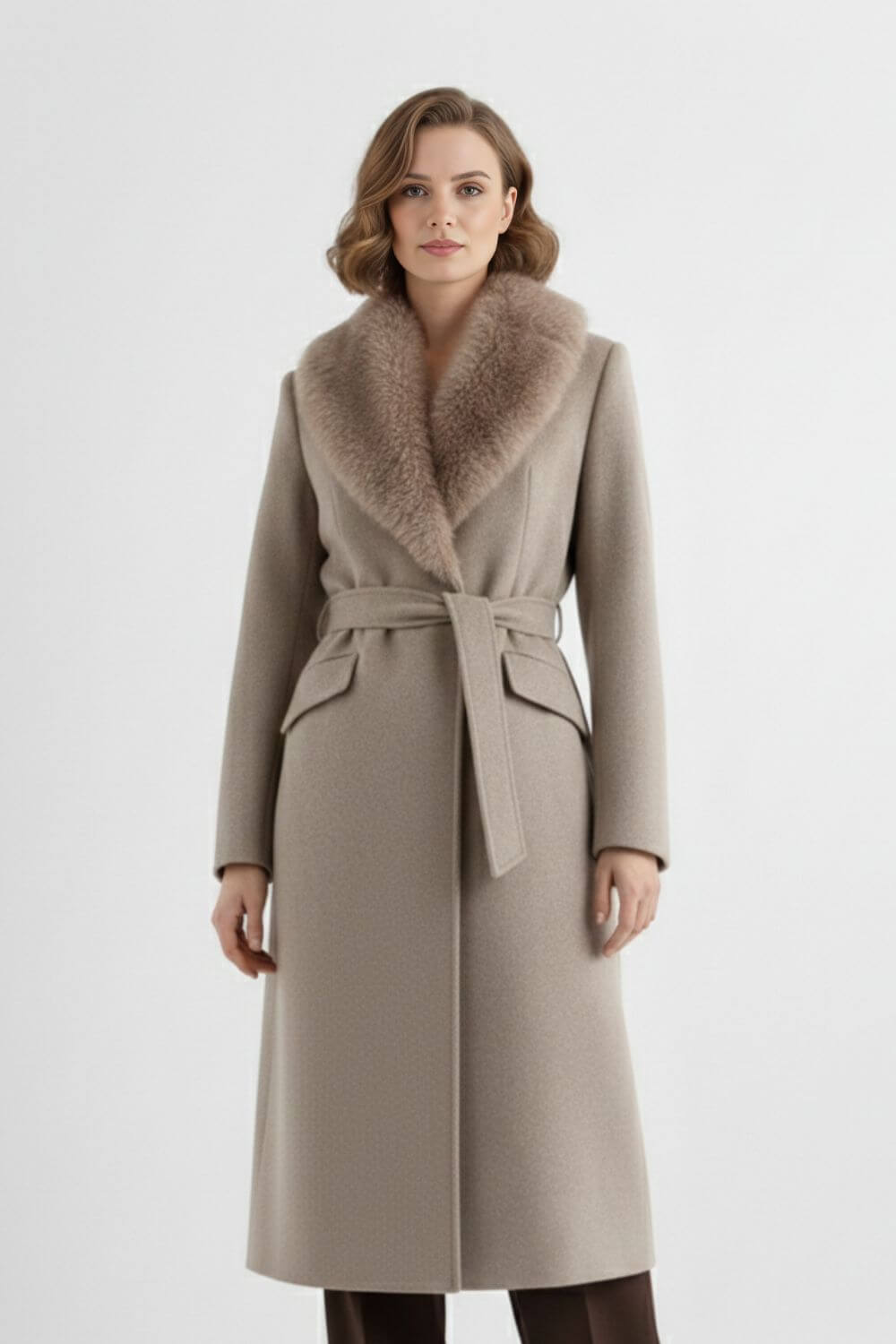 Chic Ladies Long Parka with Faux Fur Trim