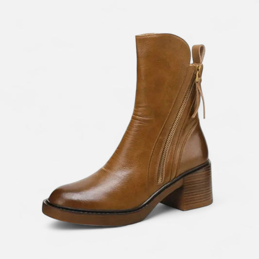 Classic Low Heel Leather Ankle Boots - Modish World