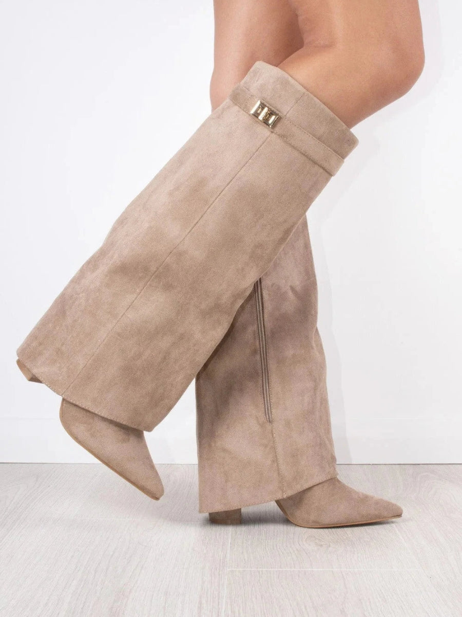 Tall Wide Calf Boots with Chunky Heel and Pointy Toe