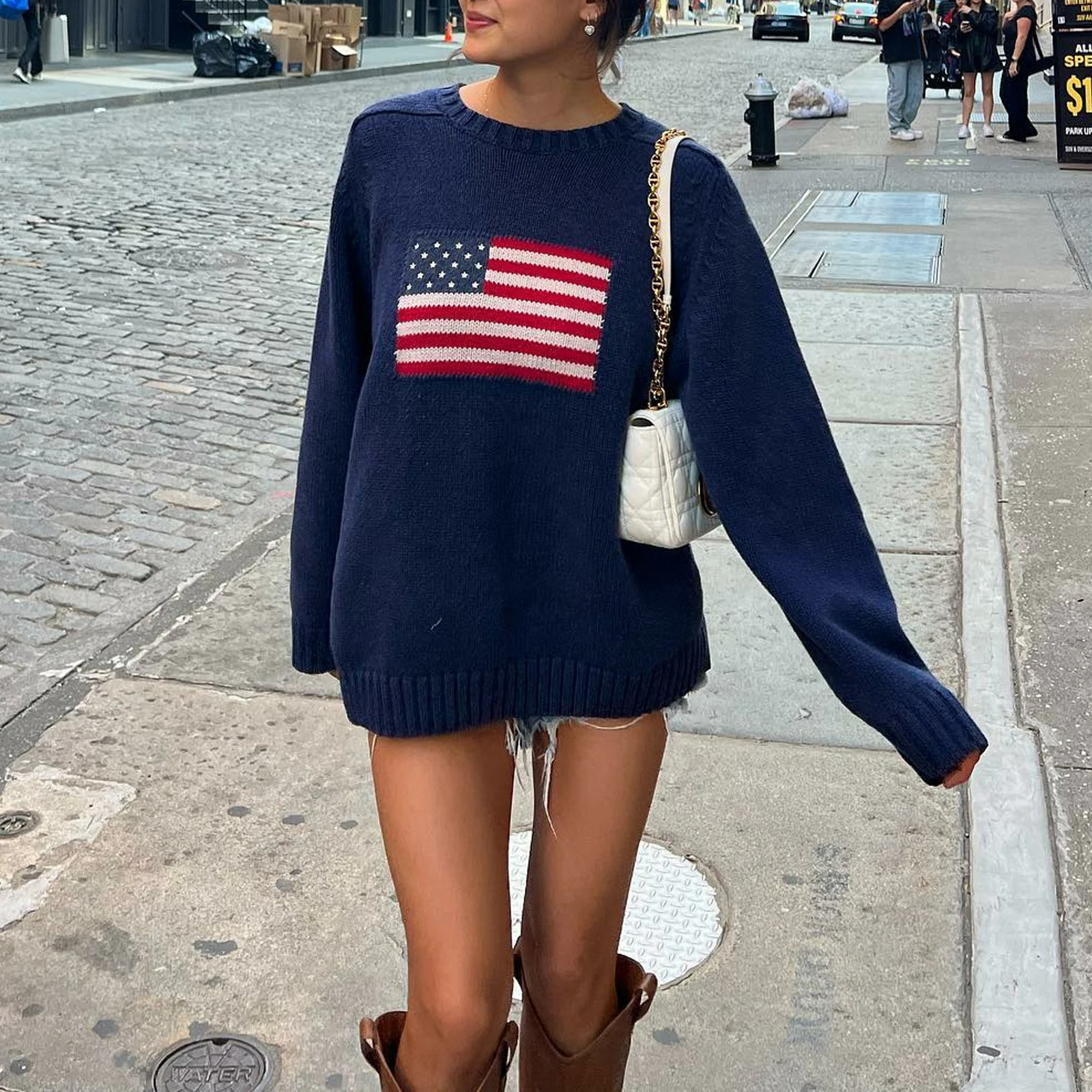 Relaxed Fit Ladies US Flag Sweatshirt - ModishWorld