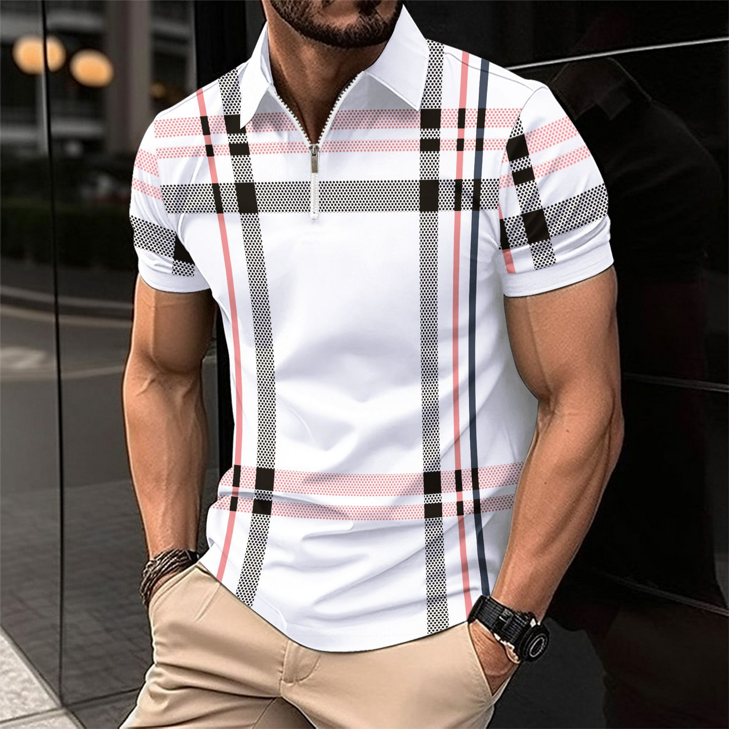 Classic Mens Checked Short Sleeve Polo Shirt