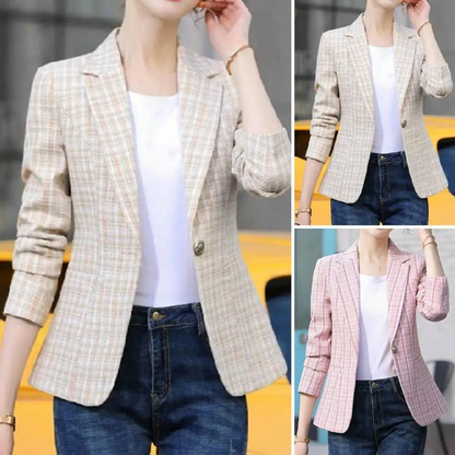 Timeless Plaid One-Button Jacket for Ladies - ModishWorld