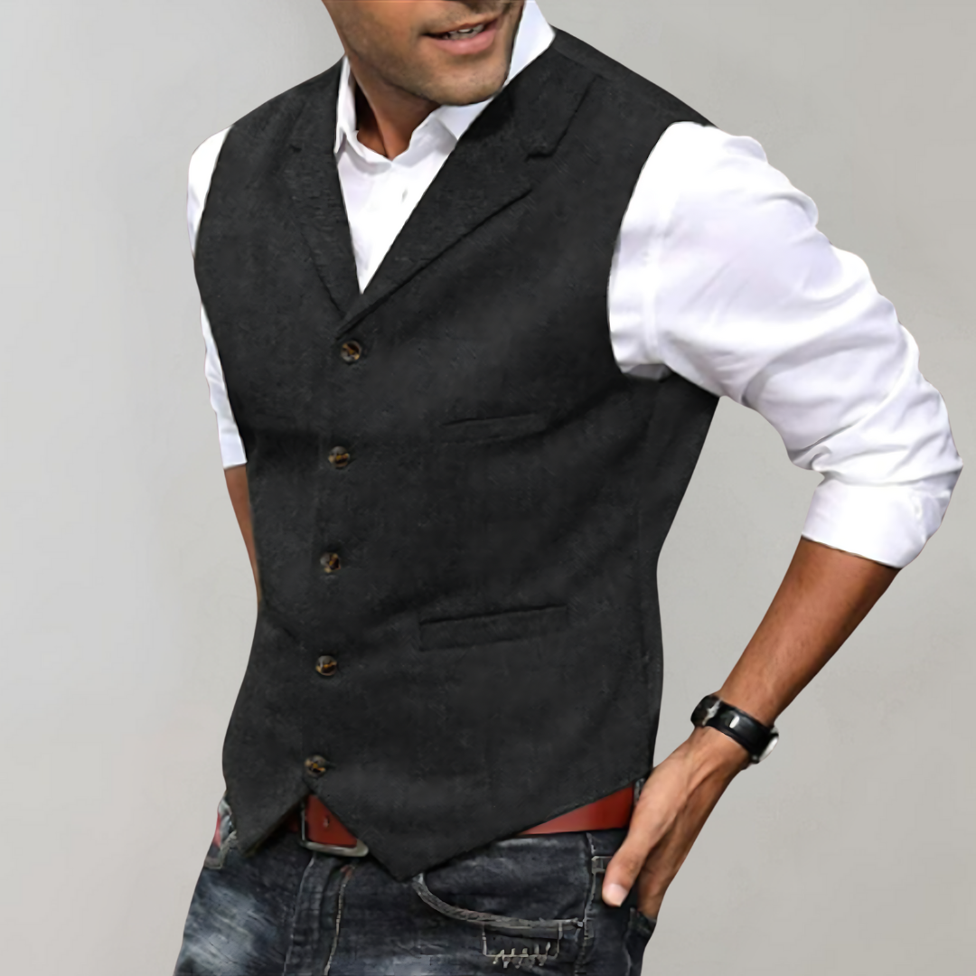 Slim Fit Men's Vest with Lapel Collar