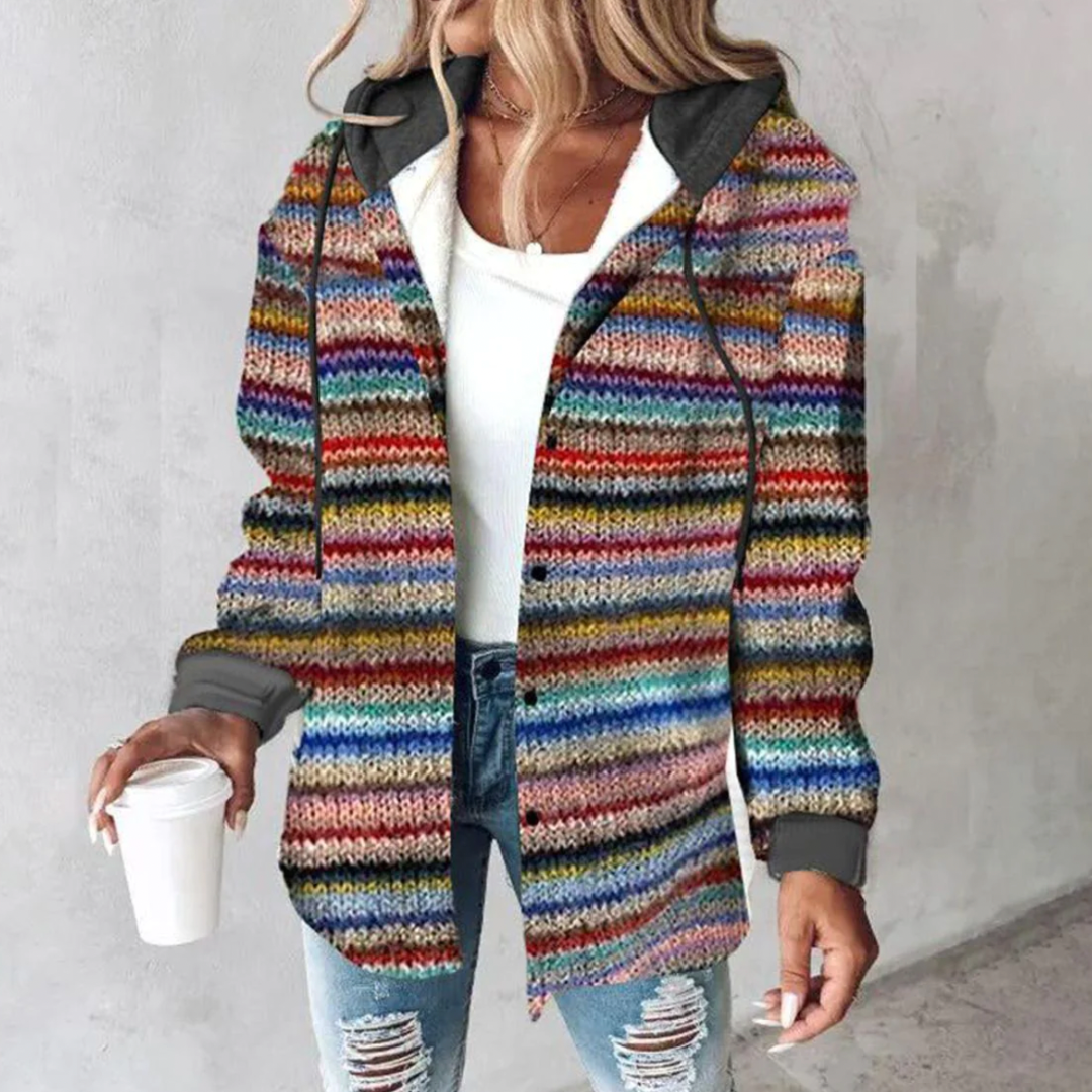 Colorful Women's Hooded Button Top - ModishWorld