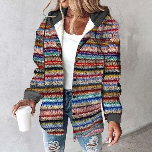 Colorful Women's Hooded Button Top - ModishWorld