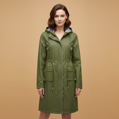 Ladies Water Resistant Parka with Hood and Adjustable Waist