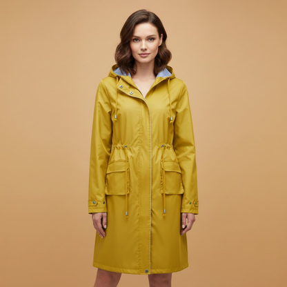 Ladies Water Resistant Parka with Hood and Adjustable Waist
