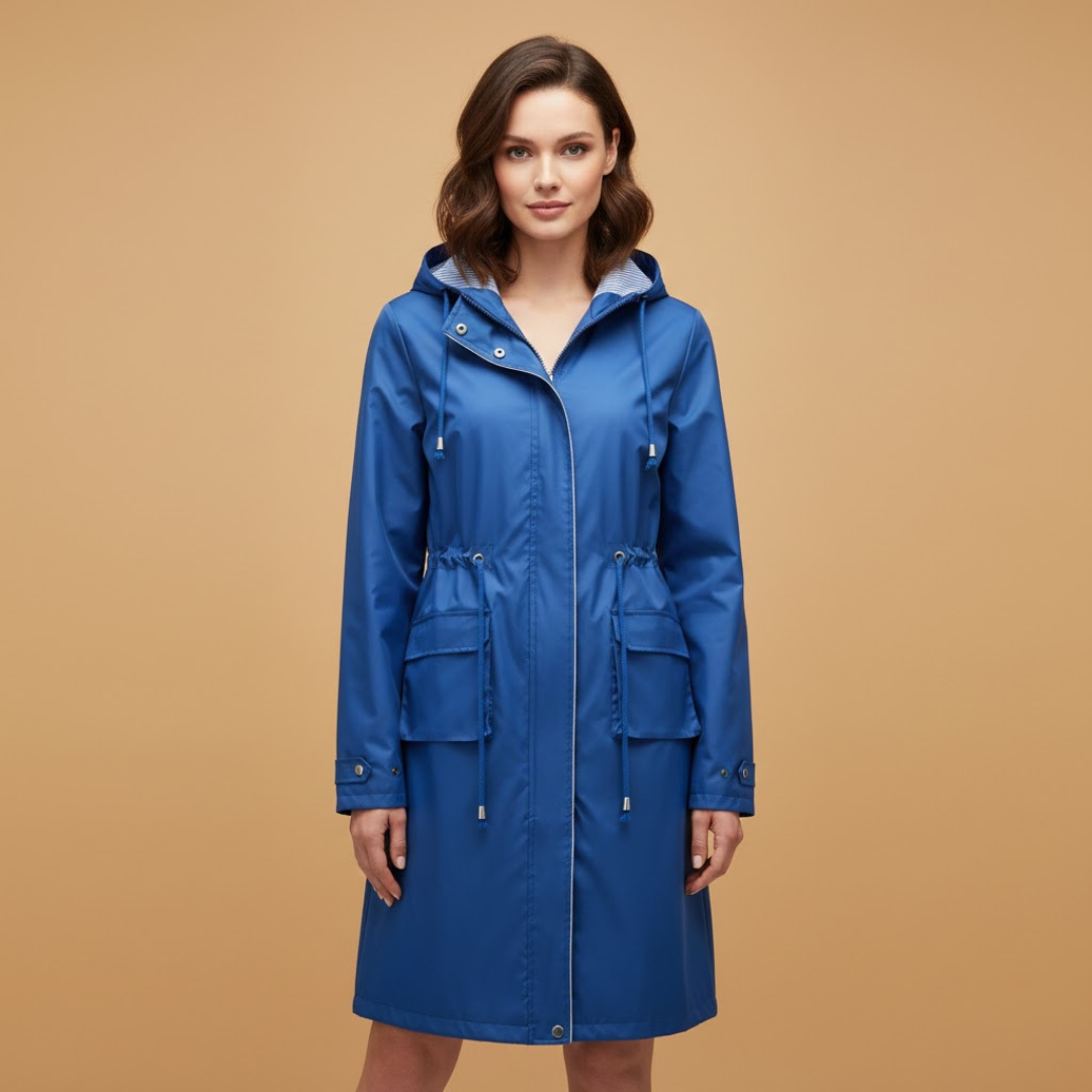Ladies Water Resistant Parka with Hood and Adjustable Waist