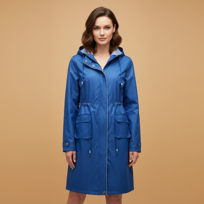 Ladies Water Resistant Parka with Hood and Adjustable Waist
