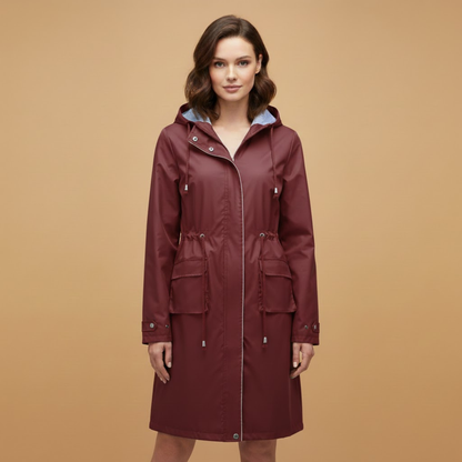 Ladies Water Resistant Parka with Hood and Adjustable Waist