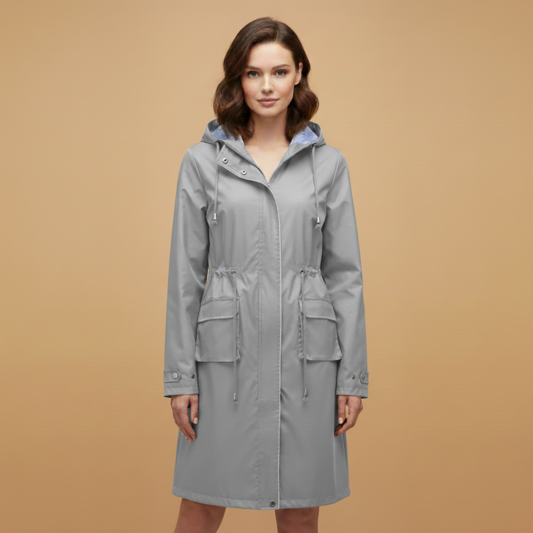 Ladies Water Resistant Parka with Hood and Adjustable Waist