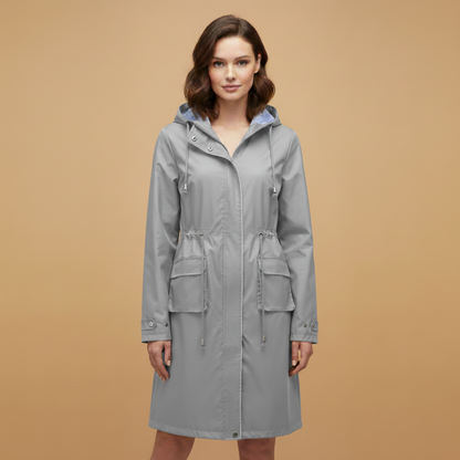 Ladies Water Resistant Parka with Hood and Adjustable Waist