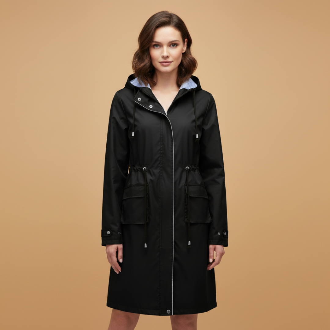Ladies Water Resistant Parka with Hood and Adjustable Waist